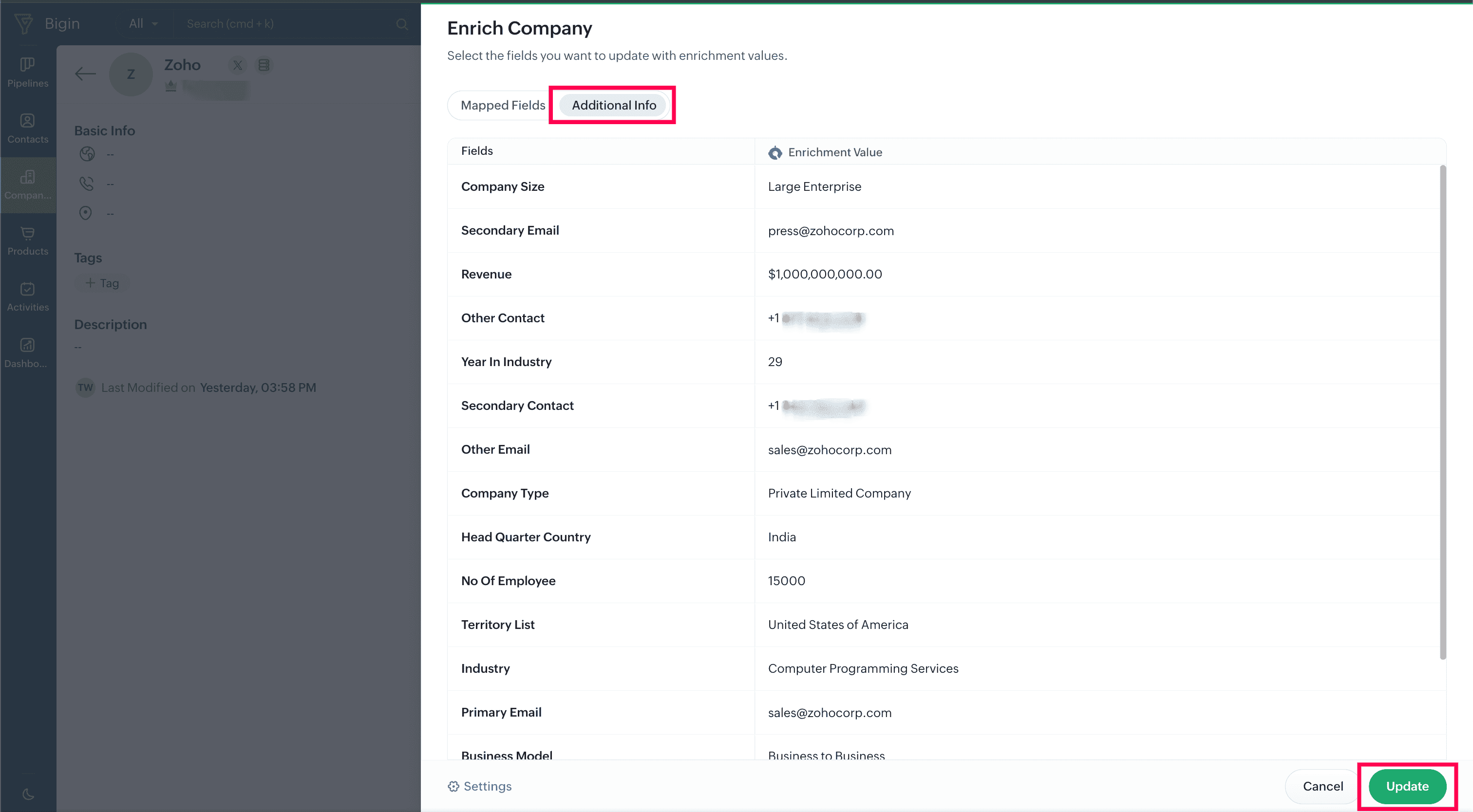 Additional info tab