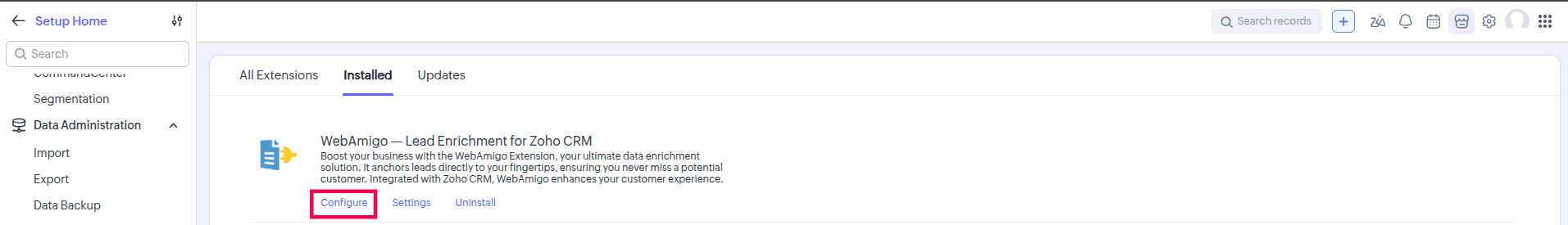 Configure extension
