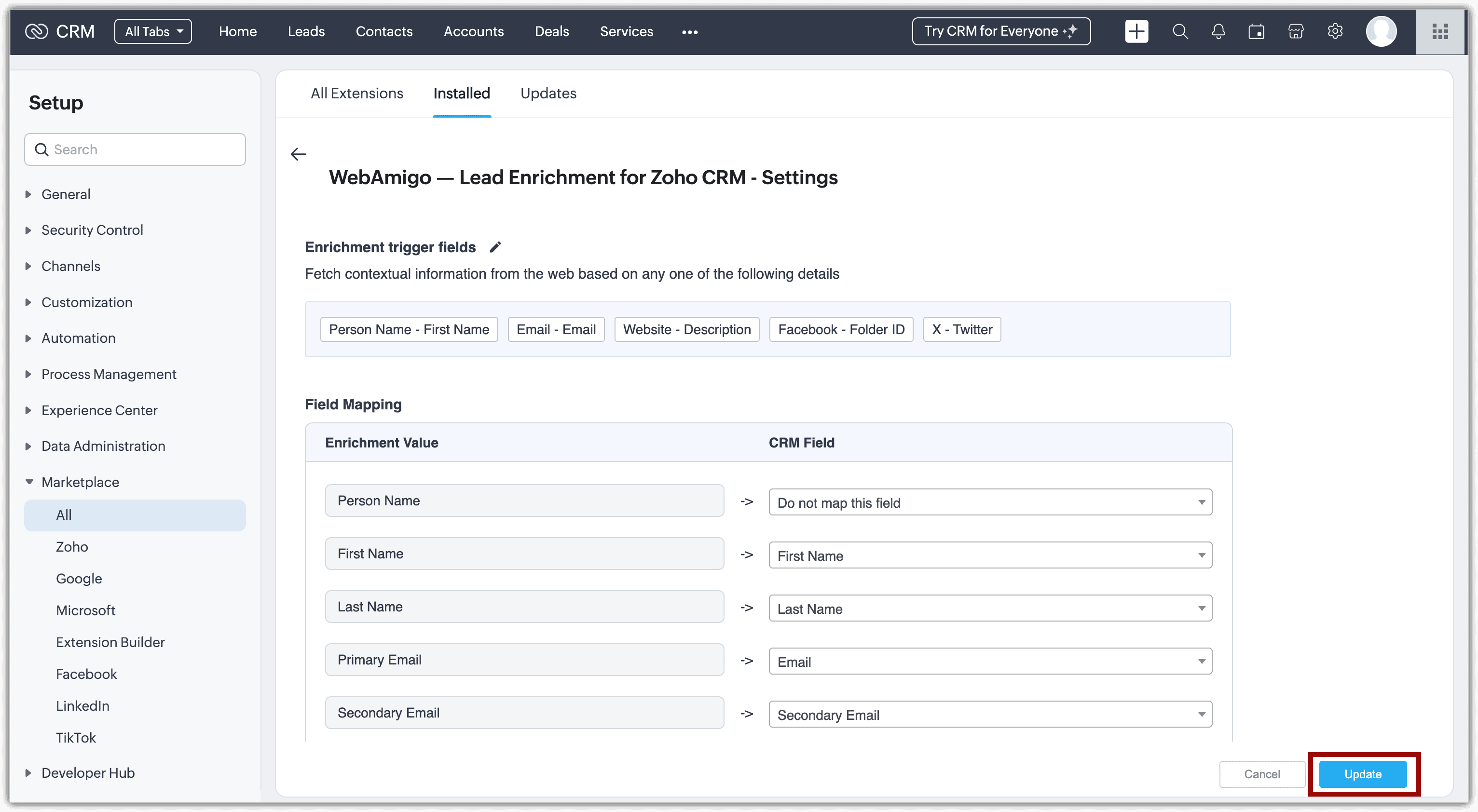 Map Zoho CRM fields